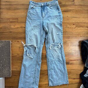 Zara High Rise Ripped Light Wash Jean